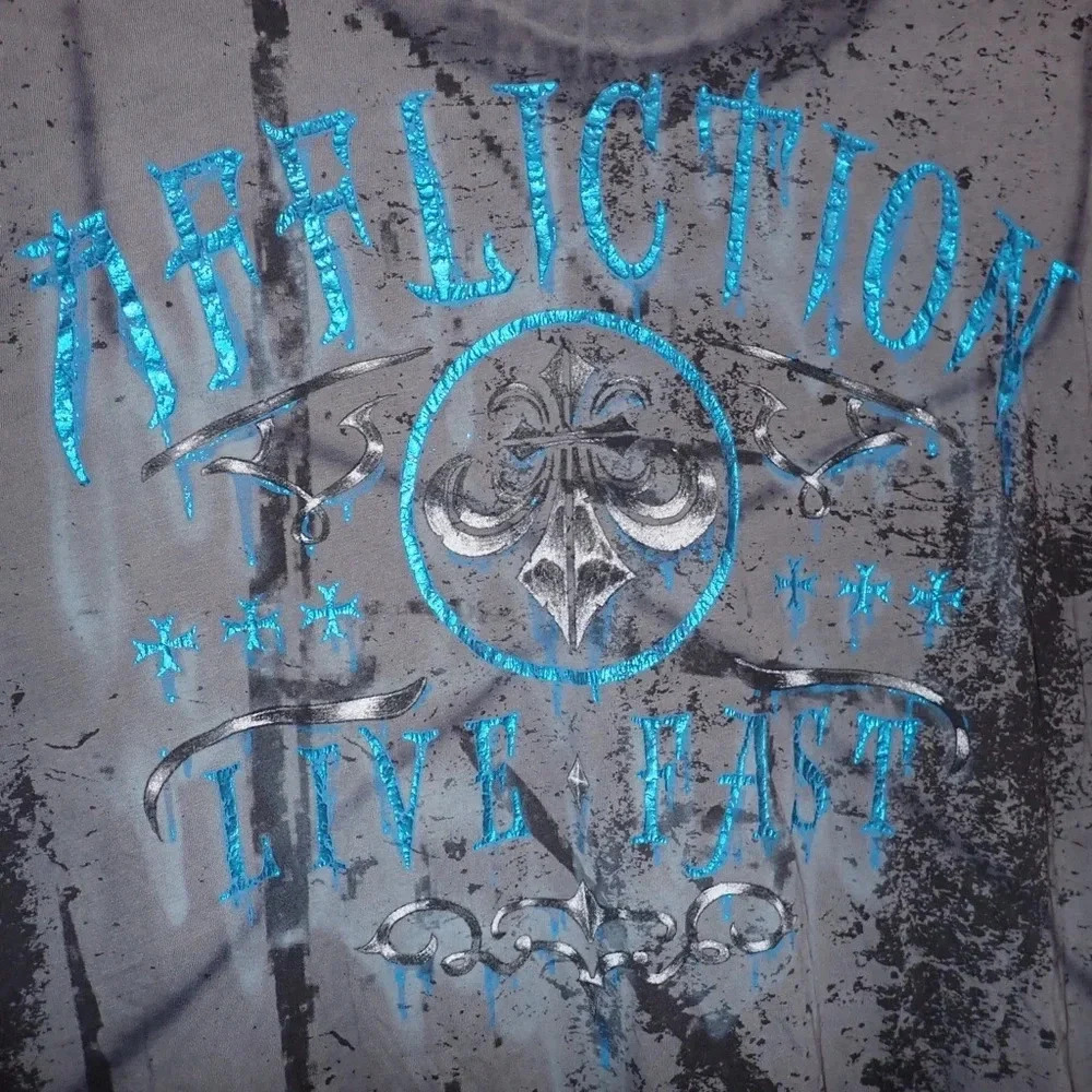 Affliction Live Fast black grey and blue t-shirt size XL - Picture 6 of 9
